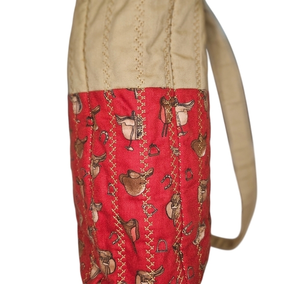 Womans western cowgirl saddle print handmade quilted tote bag red new - Picture 4 of 8